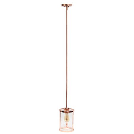 LALIA HOME 1-Light 9.25" Adjustable Hanging Cylindrical Clear Glass Pendant with Metal Accents, Rose Gold LHP-3002-RG